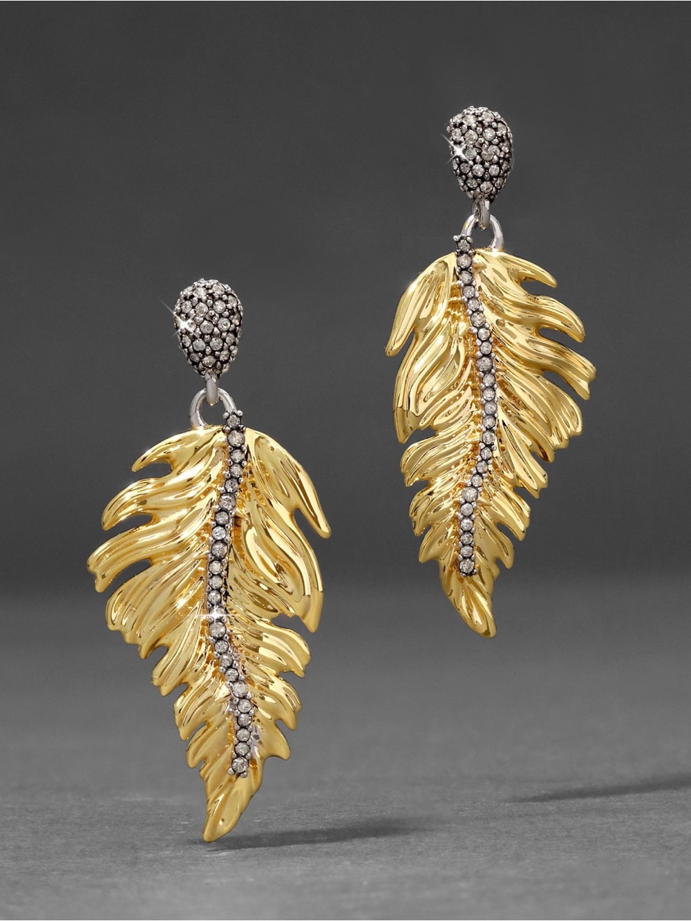 NEW Alexis Bittar Pave Feather Drop Earrings 14K Gold Plate Clear C Z SB11